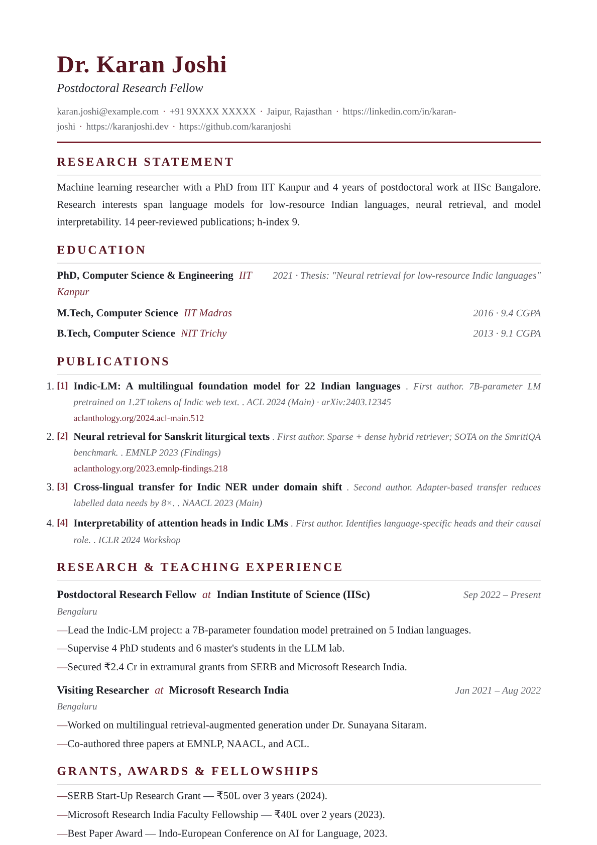 academic-research resume template preview