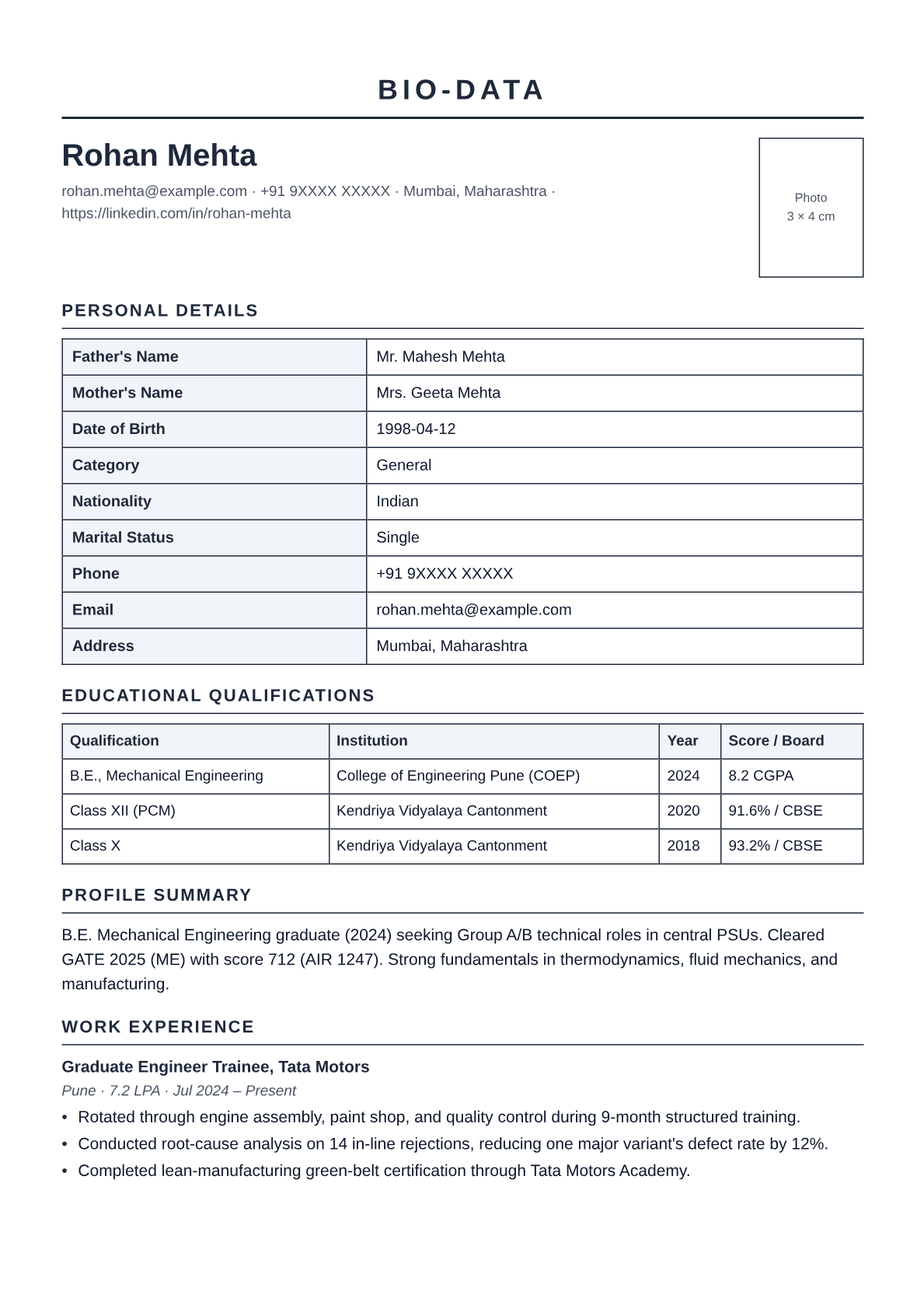 biodata-psu resume template preview