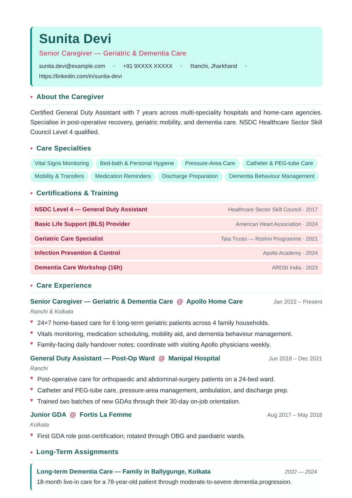 caregiver-nursing resume template preview