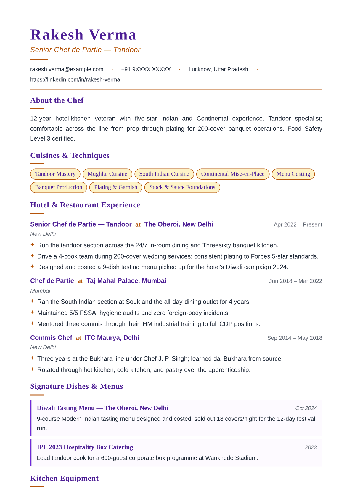 chef-kitchen resume template preview
