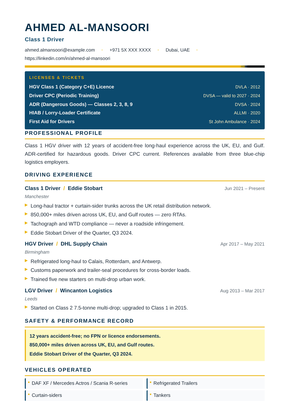 driver-logistics resume template preview