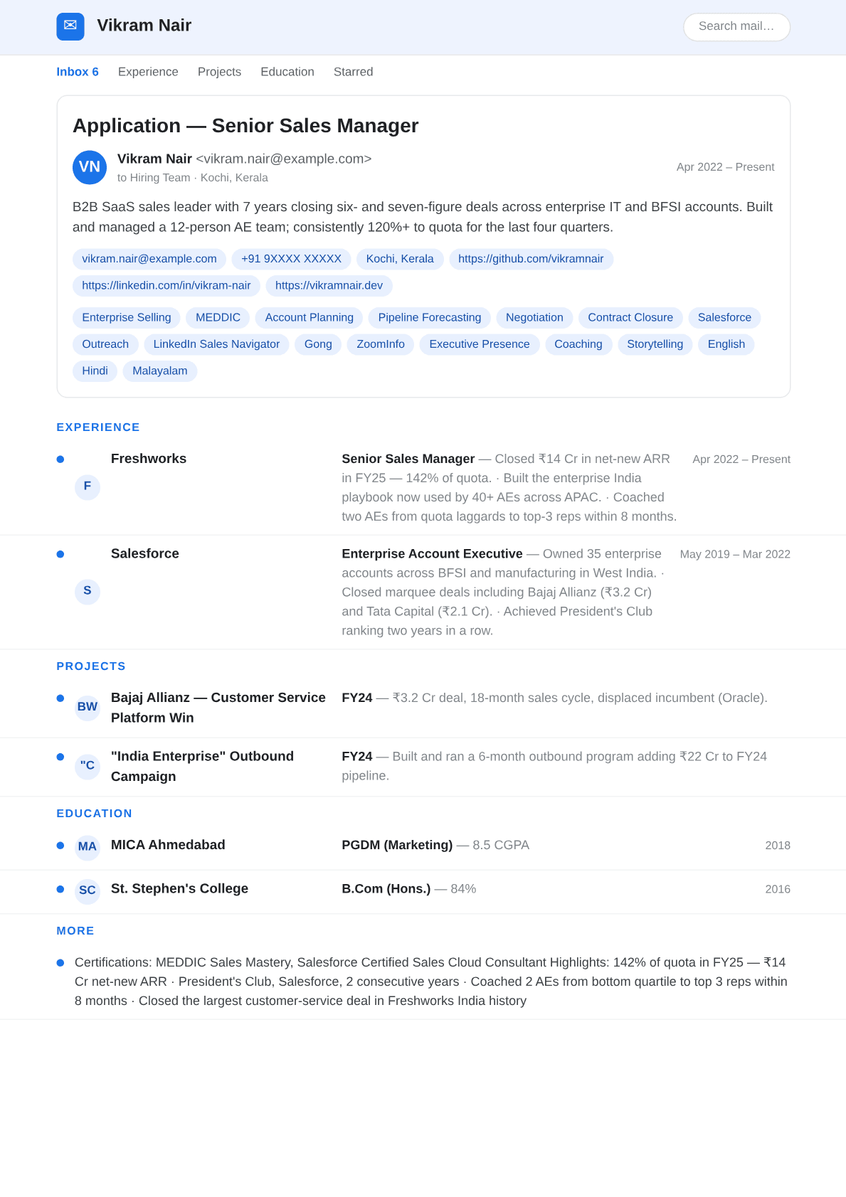 email-inbox resume template preview