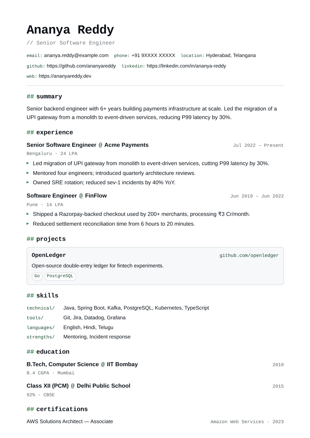 engineer-code resume template preview
