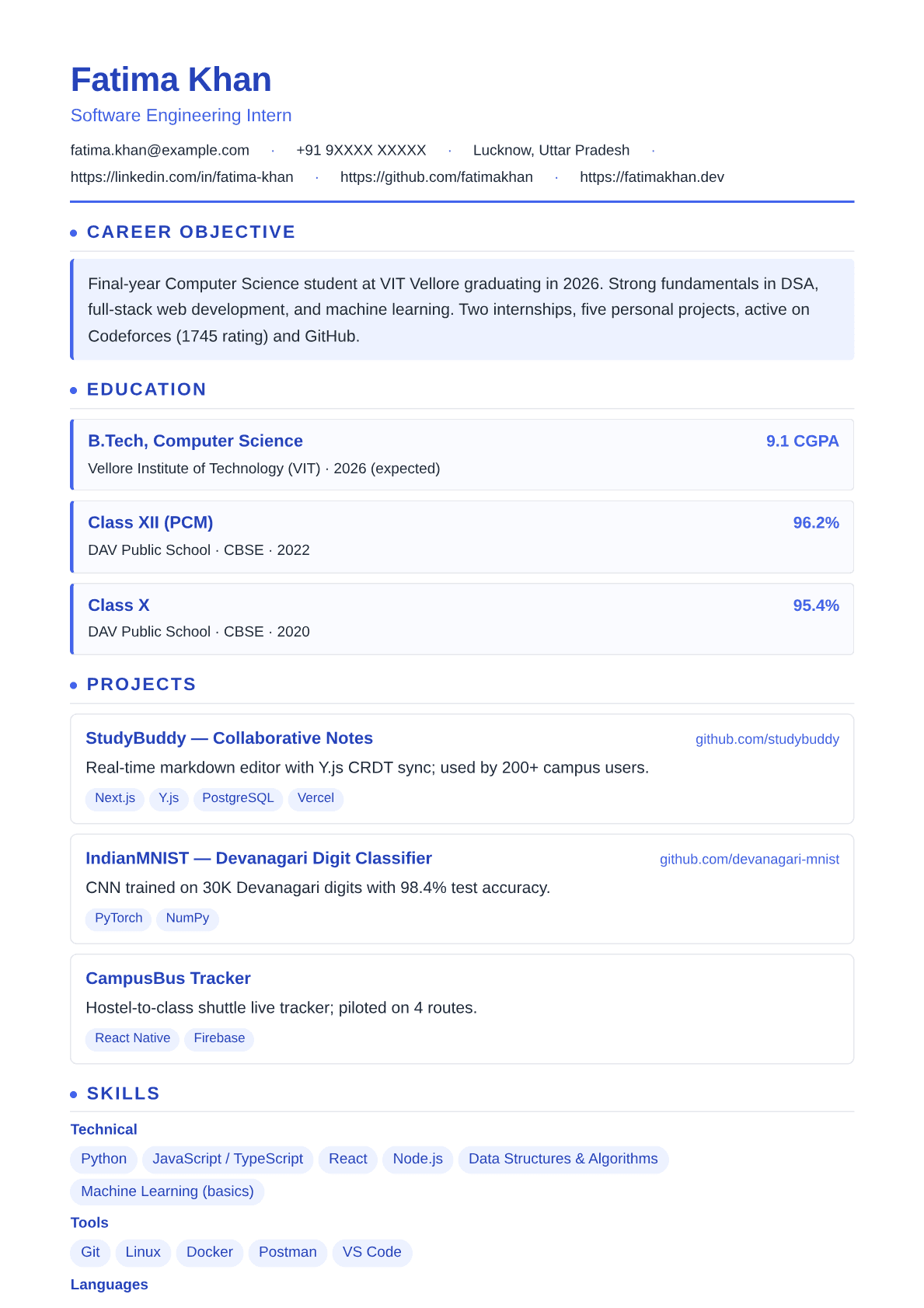 fresher-grad resume template preview
