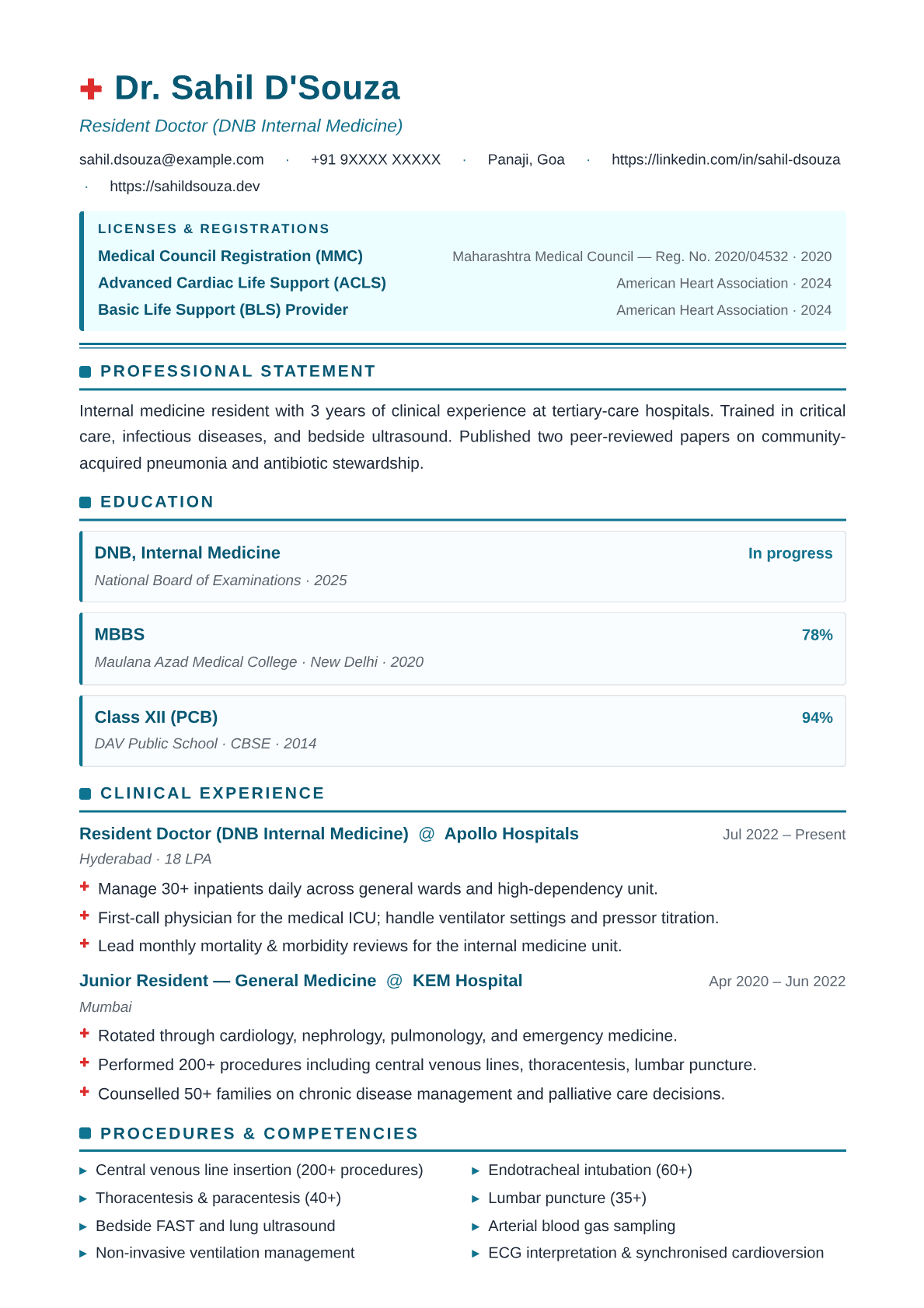 medical-healthcare resume template preview