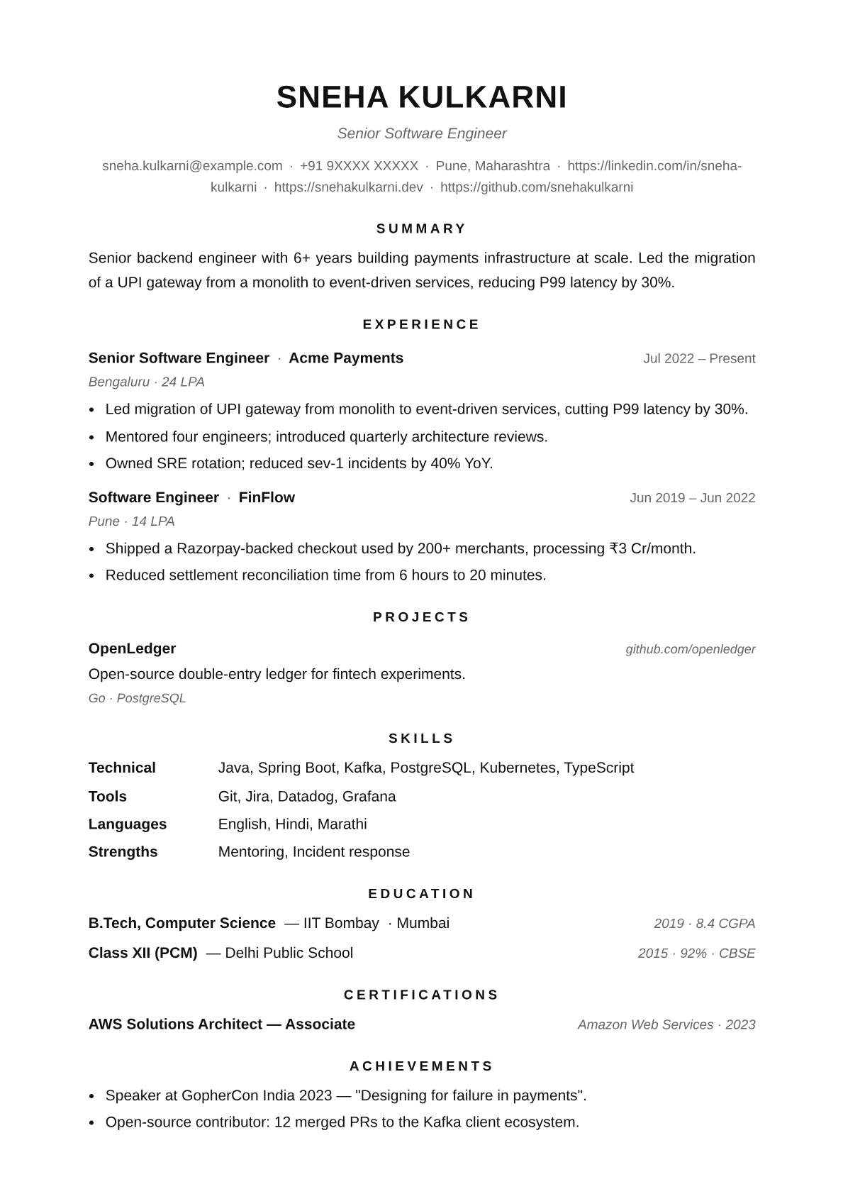 minimal-clean resume template preview