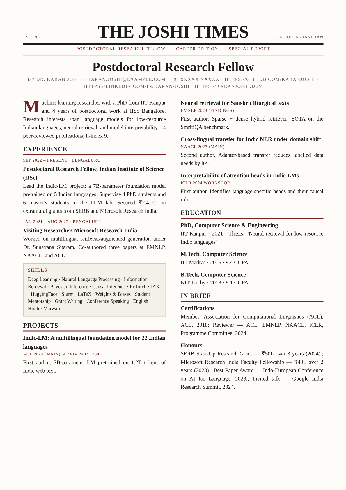 news-article resume template preview