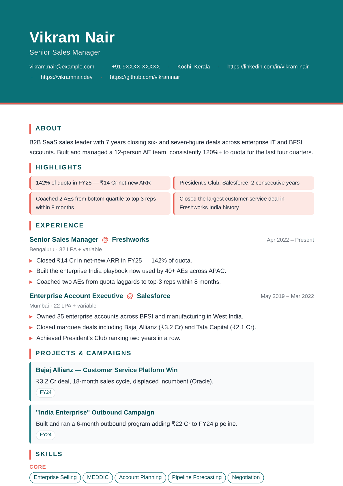 sales-vibrant resume template preview