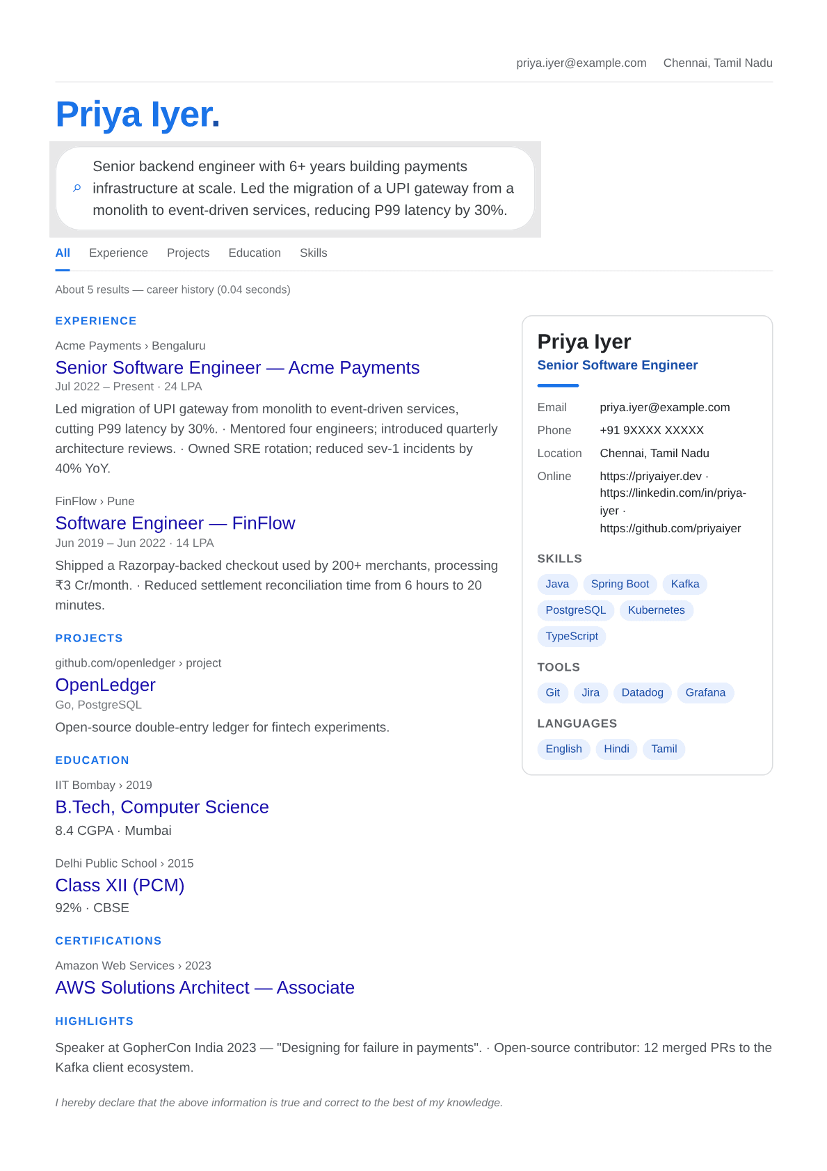 search-resume resume template preview