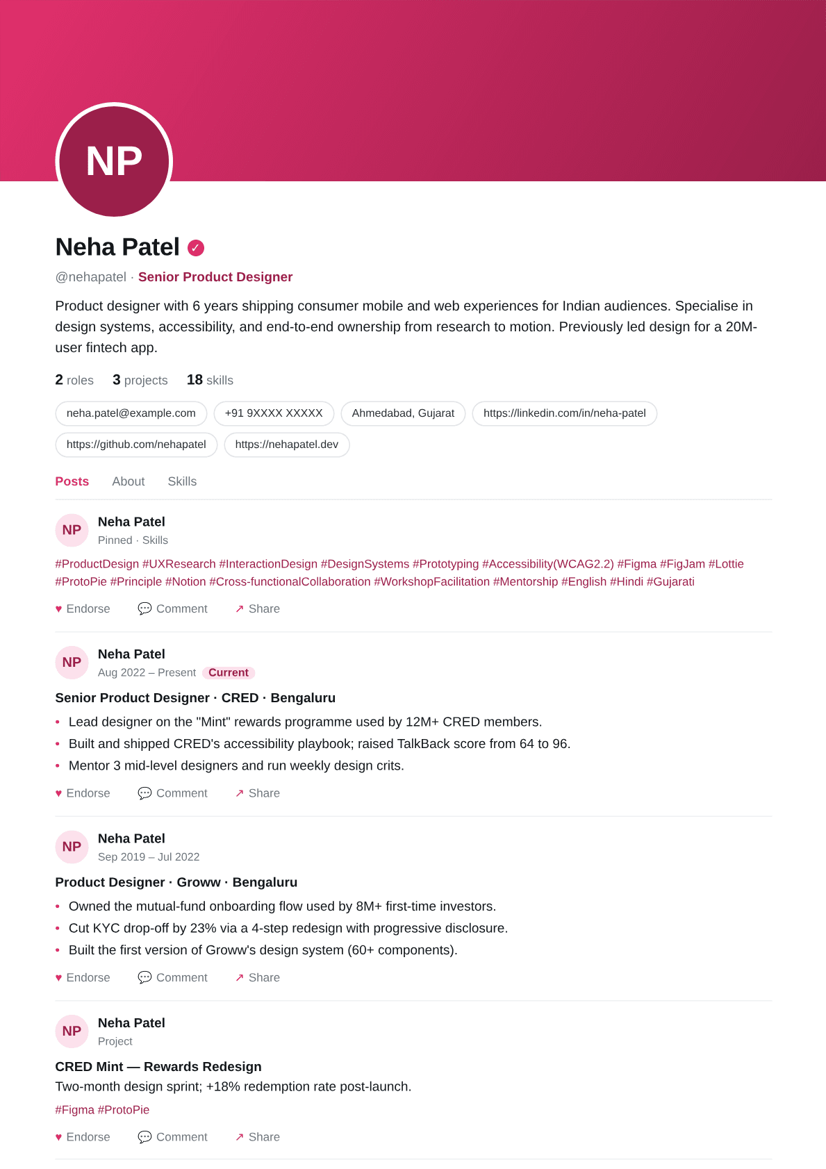 social-profile resume template preview