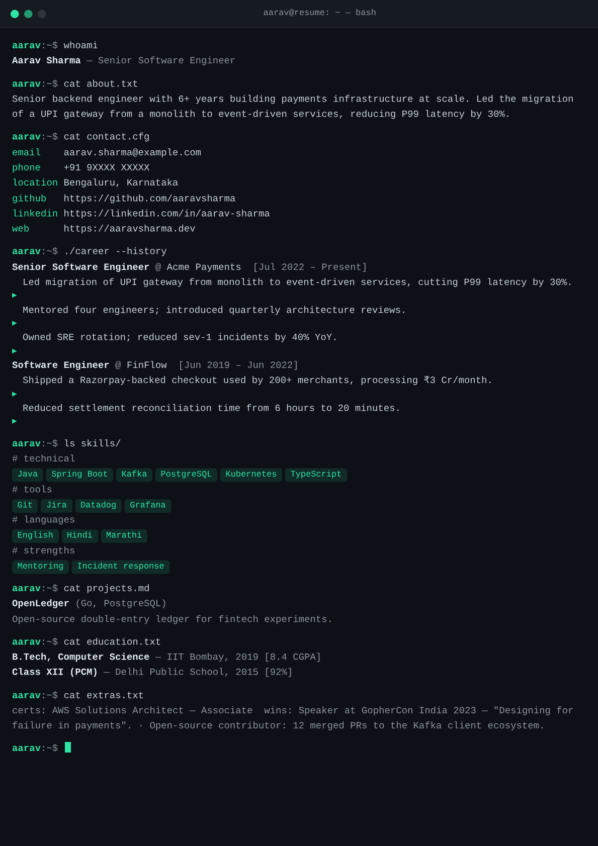terminal-cli resume template preview