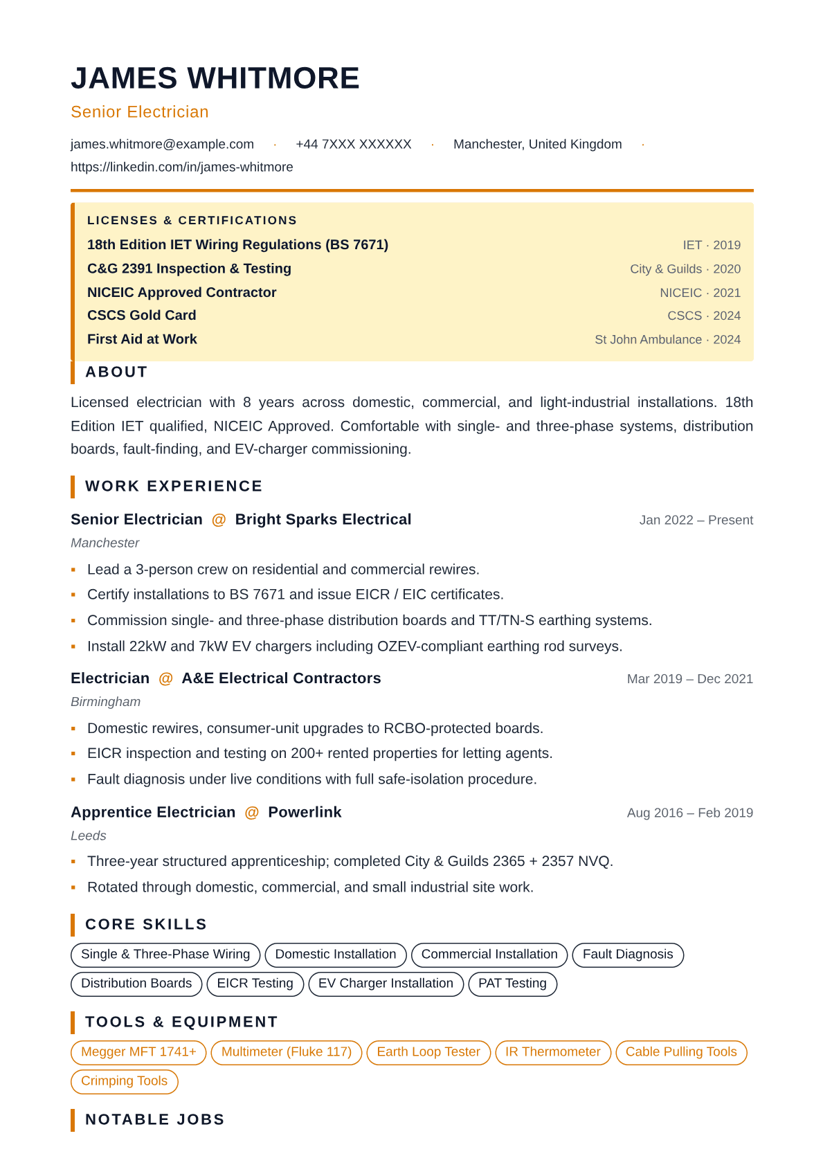 trades-skilled resume template preview