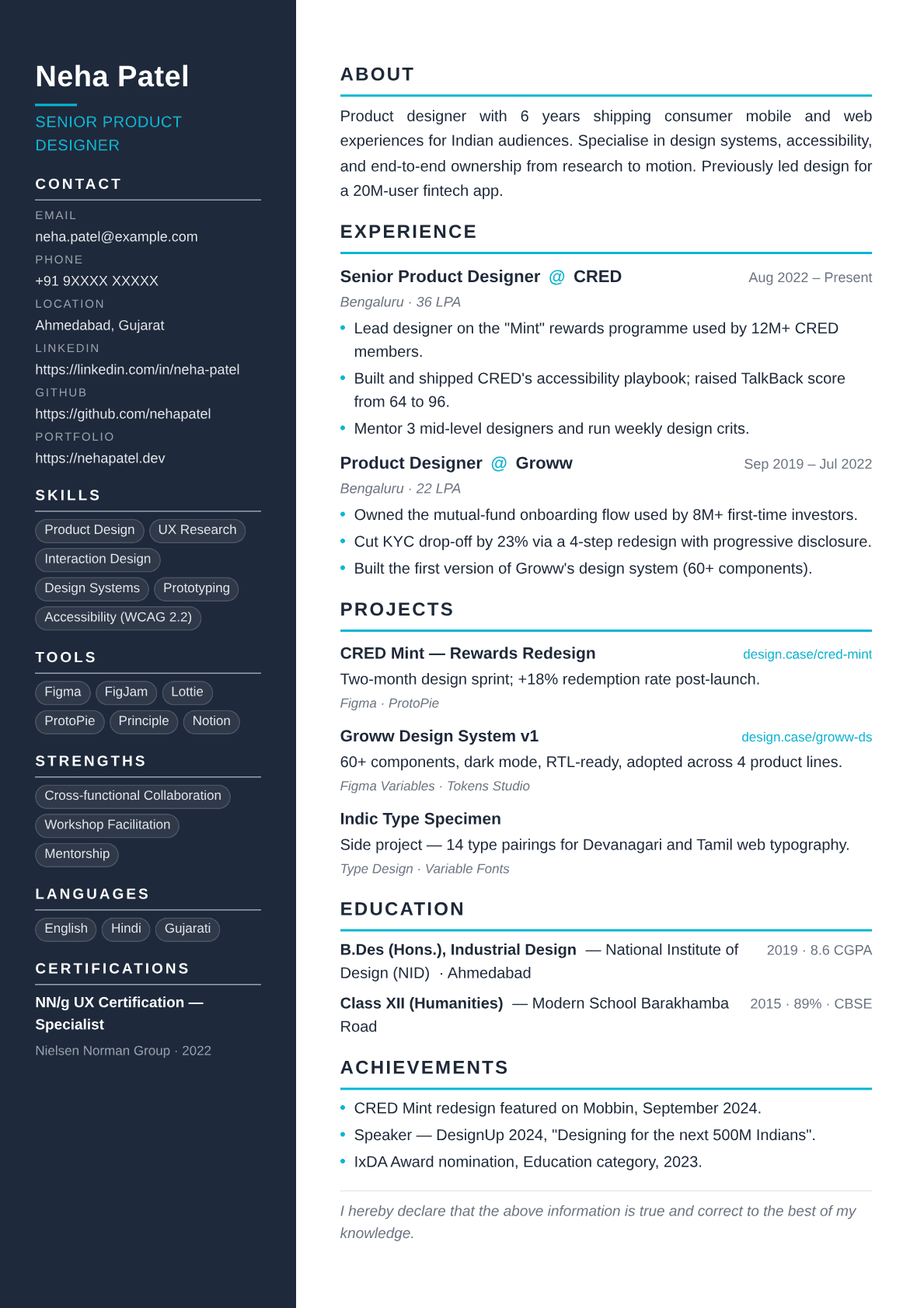 twocol-modern resume template preview