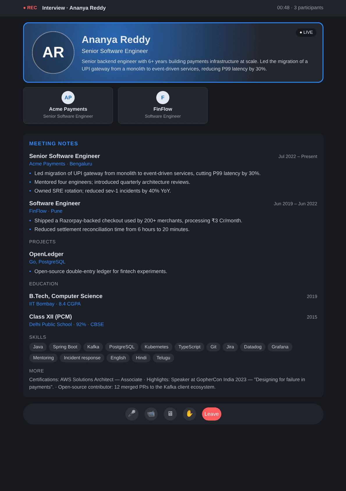 video-call resume template preview