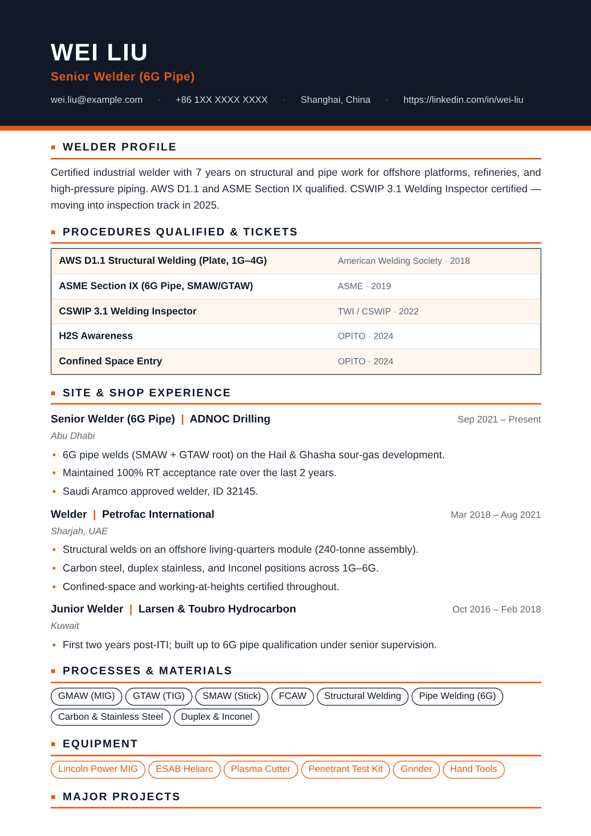 welder-pipe resume template preview